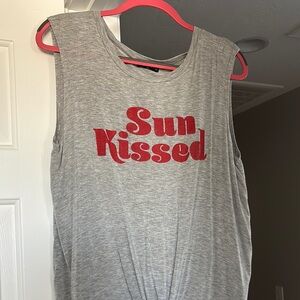 Heather Gray Sleeveless Muscle Tee with Retro Red Graphic